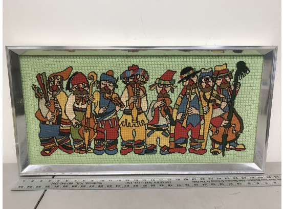 Framed Musician Needlepoint Picture,  30 X 16