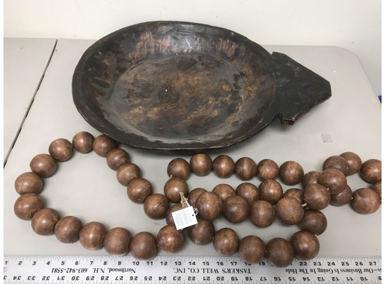 Pottery Barn Wooden Balls On String, Large Wooden Bowl