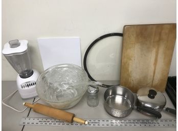 Kitchen Light, Blender, Cutting Boards, Two Pots, Plastic Punch Bowls, Rolling Pin