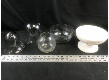 White Pedestal Bowl Made In Japan, 4 Glass Containers