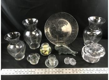 Lot Of Clear Glass, Vases, Fish