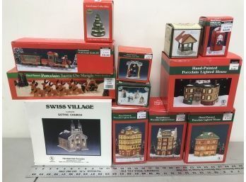 12 Christmas Decorations And Houses In Boxes, Untested, Lot B