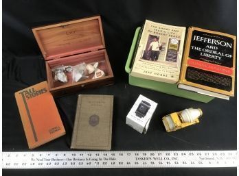 Miscellaneous Lot, Cedar Box With Shells, Pebble Watch, Books