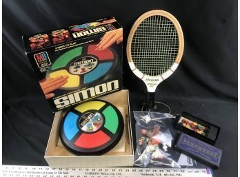 Vintage Simon Toy, Spalding Paddle Racket, Parcheesi Game