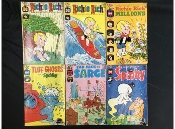 6 Harvey Comics, 1960s, Richie Rich, Sarge, Spooky, See Pics