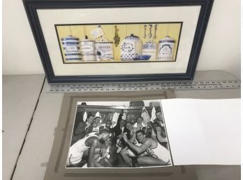 Framed Spice Picture, Old Celtics Black And White Photo Behind Winter Scene Picture