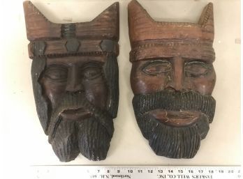 Hanging Wood Viking Face Decorations