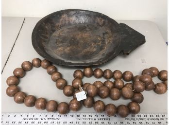 Pottery Barn Wooden Balls On String, Large Wooden Bowl