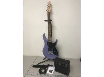 Peavey Rockmaster Purple Electric Guitar With Small Amplifier And Guitar Stand, Tested And Works