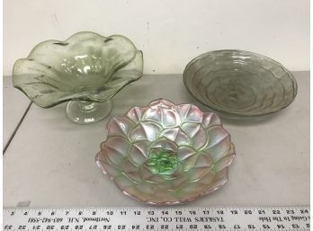 3 Colored Glass Bowls