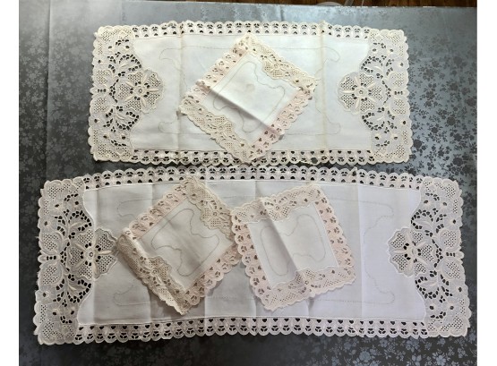 Cut Work Dresser Scarves/ Table Runners And Doilies-Linen Lot P