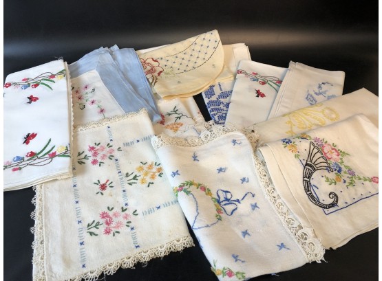 Large Lot Of Embroidered Linens- Linen Lot L