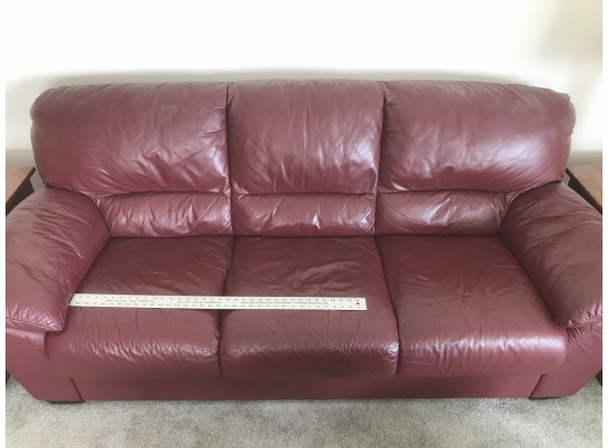 3 Piece Leather Burgundy Couch, Swivel Chair And Ottoman