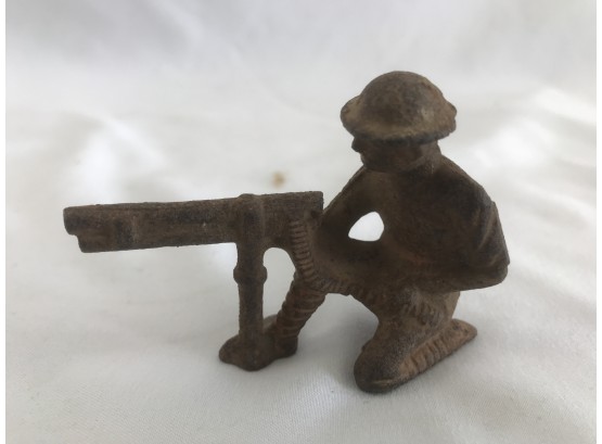 Vintage Or Antique Toy Metal Soldier, Approximately 3 Inches Long By 2 Inches High