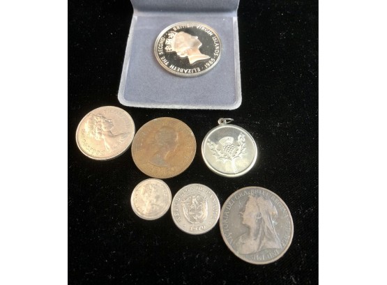 1985 British Virgin Islands $20 Silver Coin And Other Foreign Coins