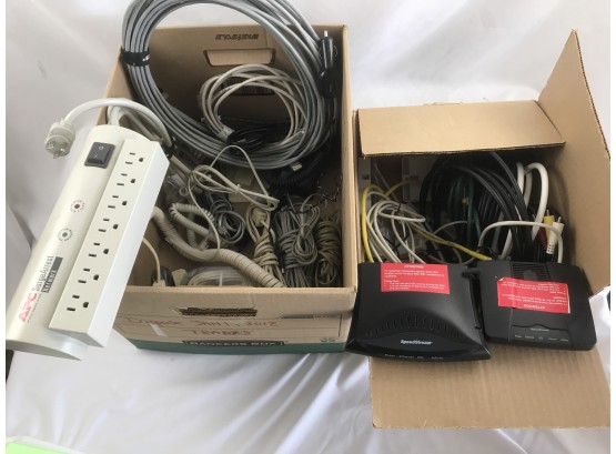 Lot Of Cable And Telephone Accessories And Wires, Power Bar