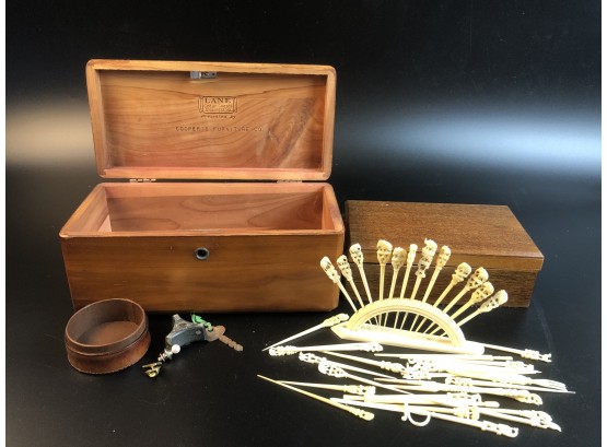 Lane Wood Jewelry Box/ Wood Box And Carved Toothpicks