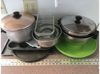 Lot Of Kitchen Pans, Pots, Bowls, Pyrex Dish