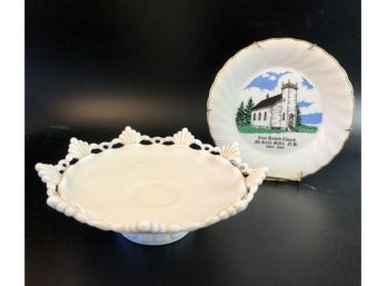 Vintage Milk Glass Center Bowl, Canadian Plate