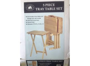 5 Piece Tray Table Set, 4 Tray Tables And Storage Rack, Solid Hardwood Trays