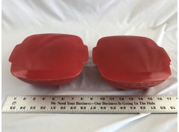 2 Vintage Red Pyrex Bowls With Lids