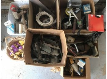 Lot Of Tools And Accessories, Deck Hangers, Vintage Tools, Screws, Nails, Etc, See Pics