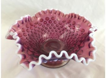 Fenton Ruffled Bowl With Colored Glass - Snow Crest