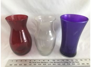 Red, Clear, Purple Vases