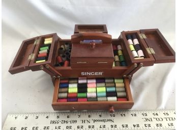 Miniature Singer Wood Sewing Box With Supplies
