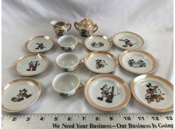 14 Piece Childs Miniature Mickey Mouse Tea Place Set, Made In Japan