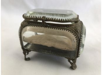 Antique Glass And Brass Pin Cushion Case