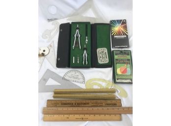 Defiance Vintage Drawing Set, Pencils, Rulers, Compass And Protractor