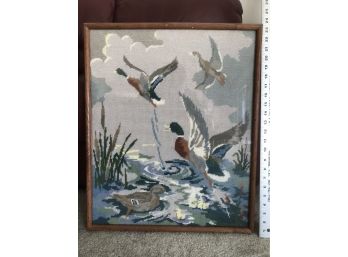 Vintage Needlepoint Picture Of Ducks