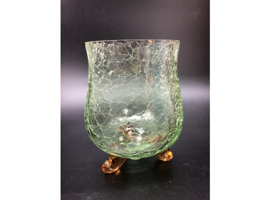 3 Footed( Toed) Crackle Glass Vase