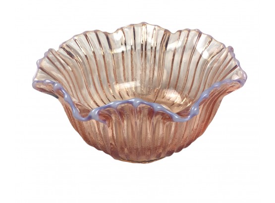 Deep Pink Bowl With Blue Opalescent Rim