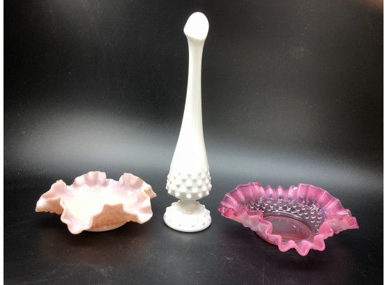 3 Small Pieces Of Hobnail Glass