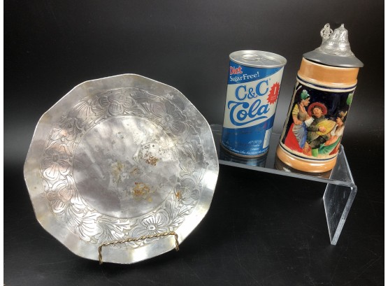 Mixed  Lot, German Stein, Forged Aluminum Plate, Aluminum Can