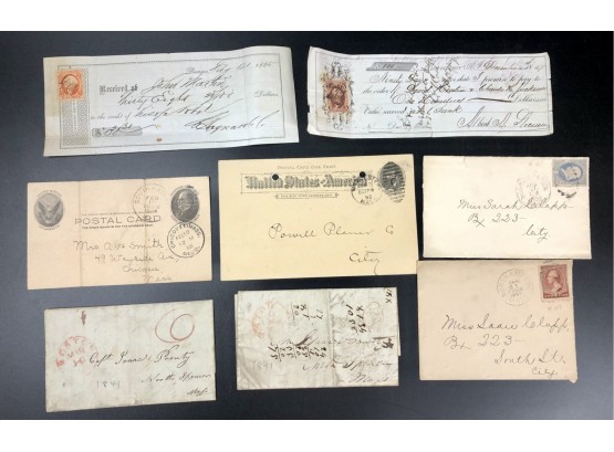 Stamps- 19th Early 20th Century Postal Covers, Stampless Envelopes, Document Stamps