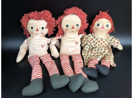 Three Vintage Raggedy Ann Dolls- 2 Johnny Gruelles