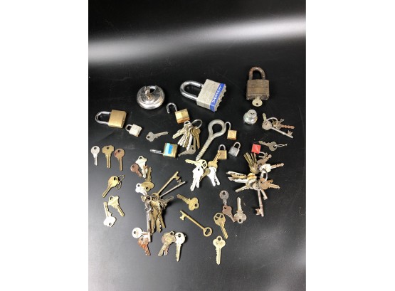 Assorted Padlocks And Keys Including Skeleton Keys