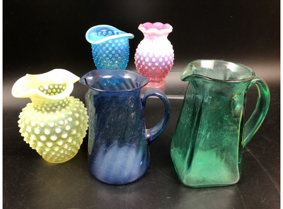 Vintage Hobnail & Other Glass Pitchers  And Vases