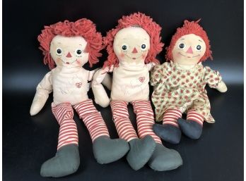 Three Vintage Raggedy Ann Dolls- 2 Johnny Gruelles