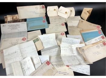 Large Lot Of Ephemera, Stamped Envelopes, Bills, Postal Cards, Etc.