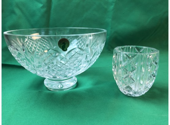 Waterford Crystal Bowl & Unmarked Small Crystal Vase
