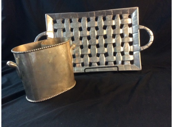 Pottery Barn Metal Champagne Cooler/ Pewter Lattice Tray