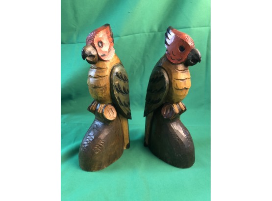 Pair Of Wooden Parrots