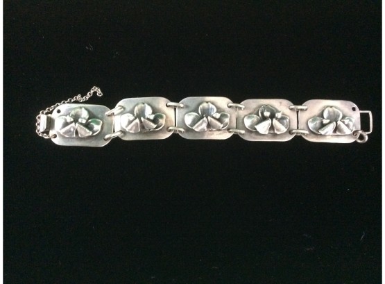 Sterling Silver Floral Bracelet With Safety Catch