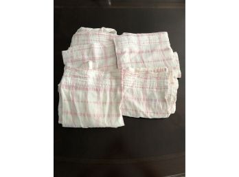 2 Pairs  Of Pottery Barn Kids Pink And White Curtains