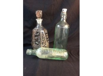 Bottles- Moxie, Rosss Belfast, Silver Overlay Decanter