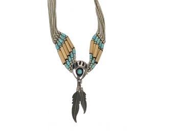 Carolyn Pollack 925 Sterling/ Turquoise Necklace With Feather
